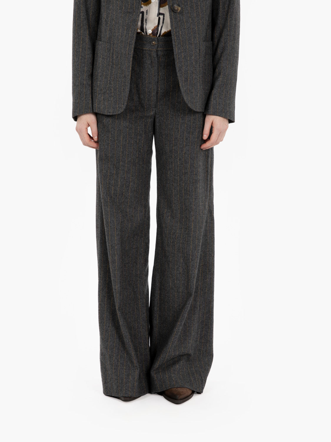 Piedro palazzo trousers in grey/yellow pinstripe