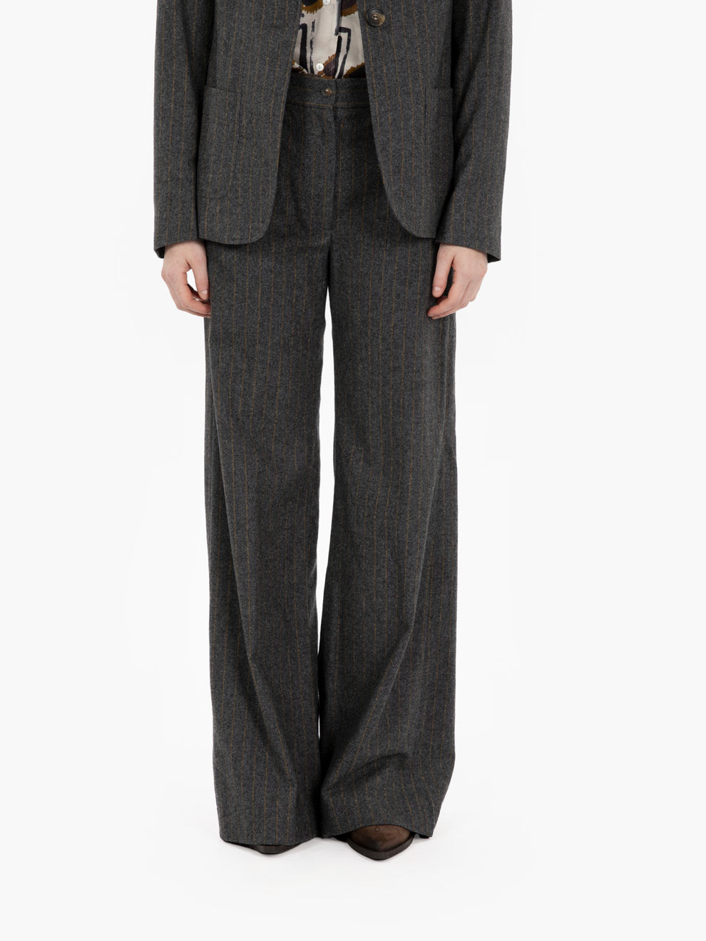 Piedro palazzo trousers in grey/yellow pinstripe