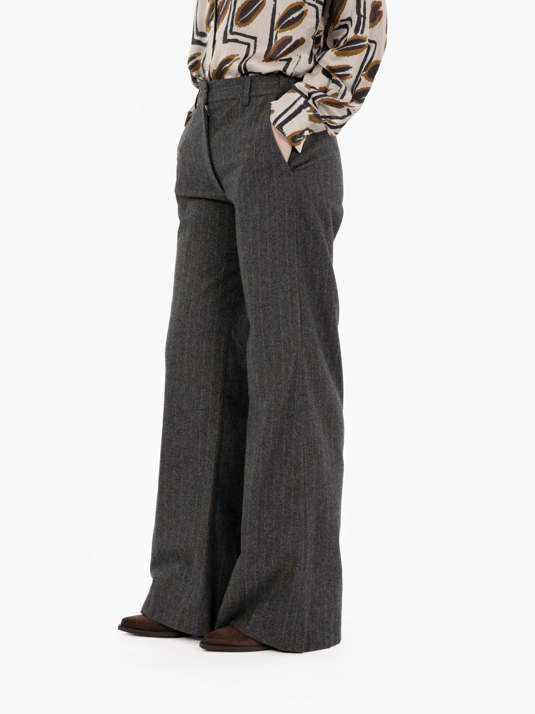 Piedro palazzo trousers in grey/yellow pinstripe