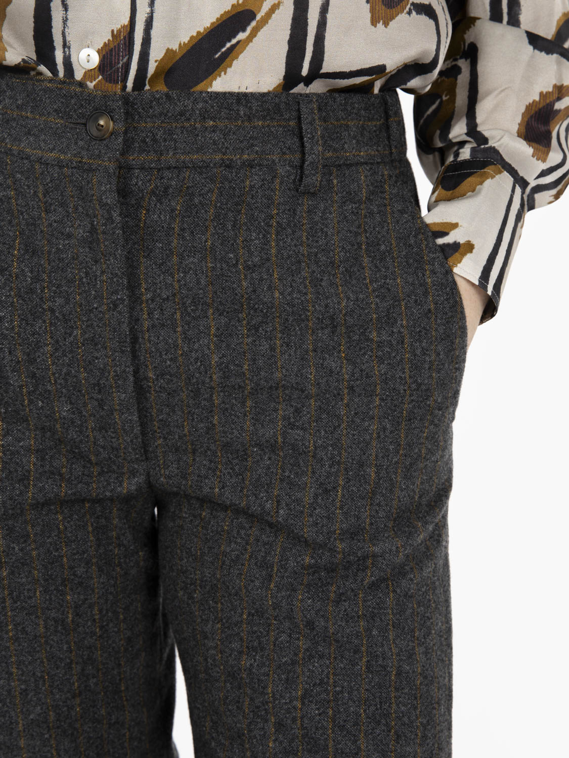 Piedro palazzo trousers in grey/yellow pinstripe