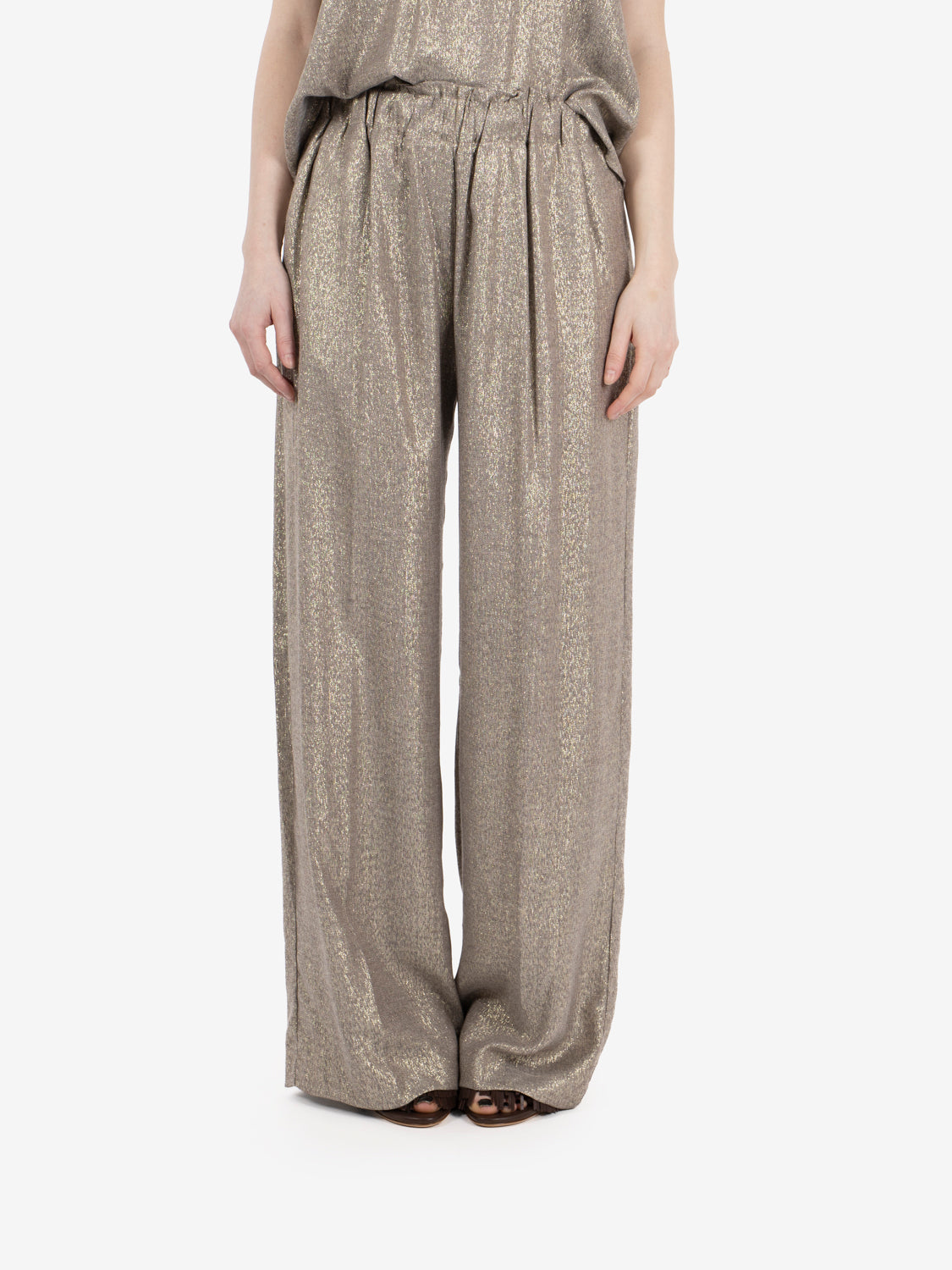 Pantaloni Panciano lurex dore