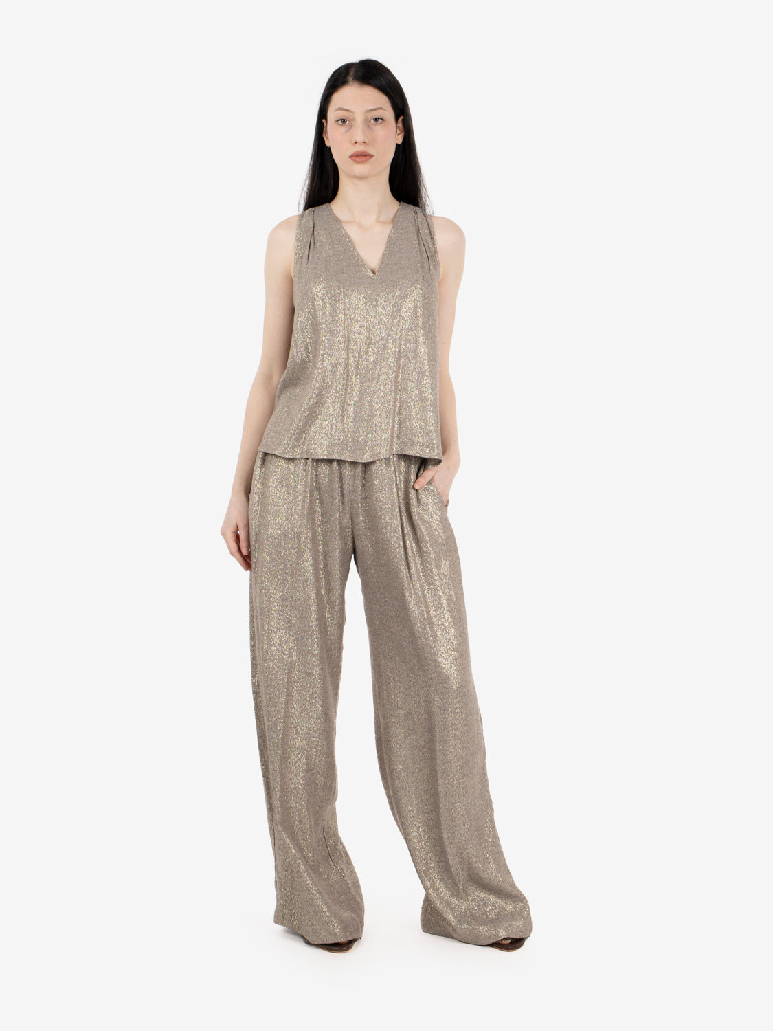 Pantaloni Panciano lurex dore