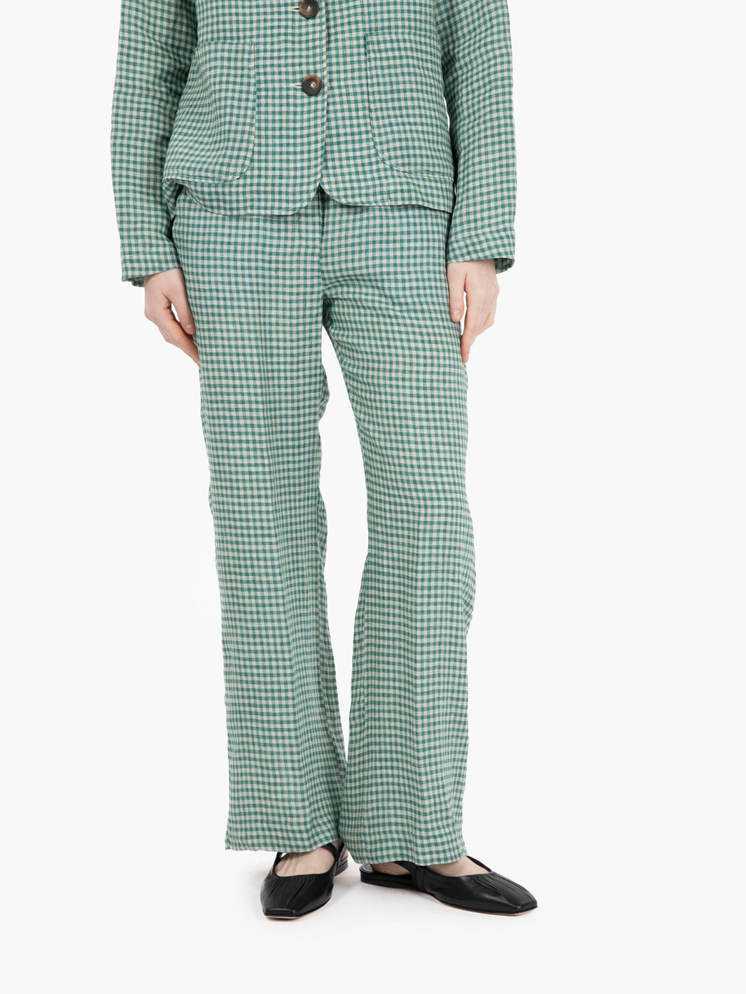Green/white gingham trousers