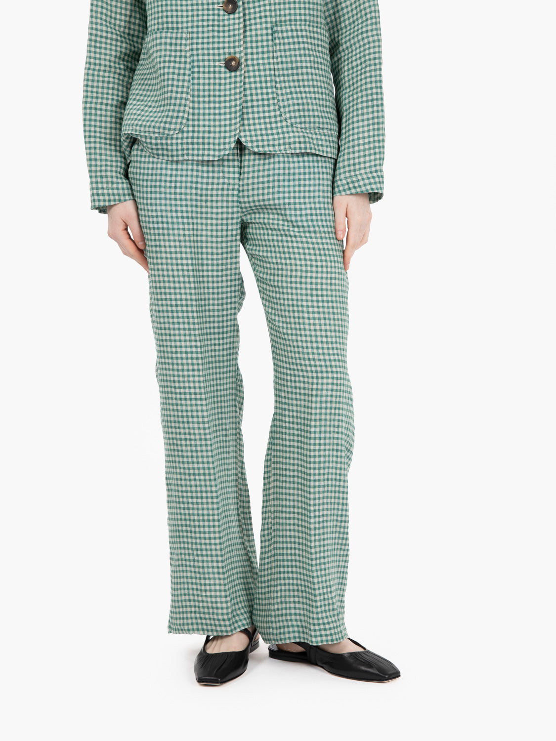 Green/white gingham trousers