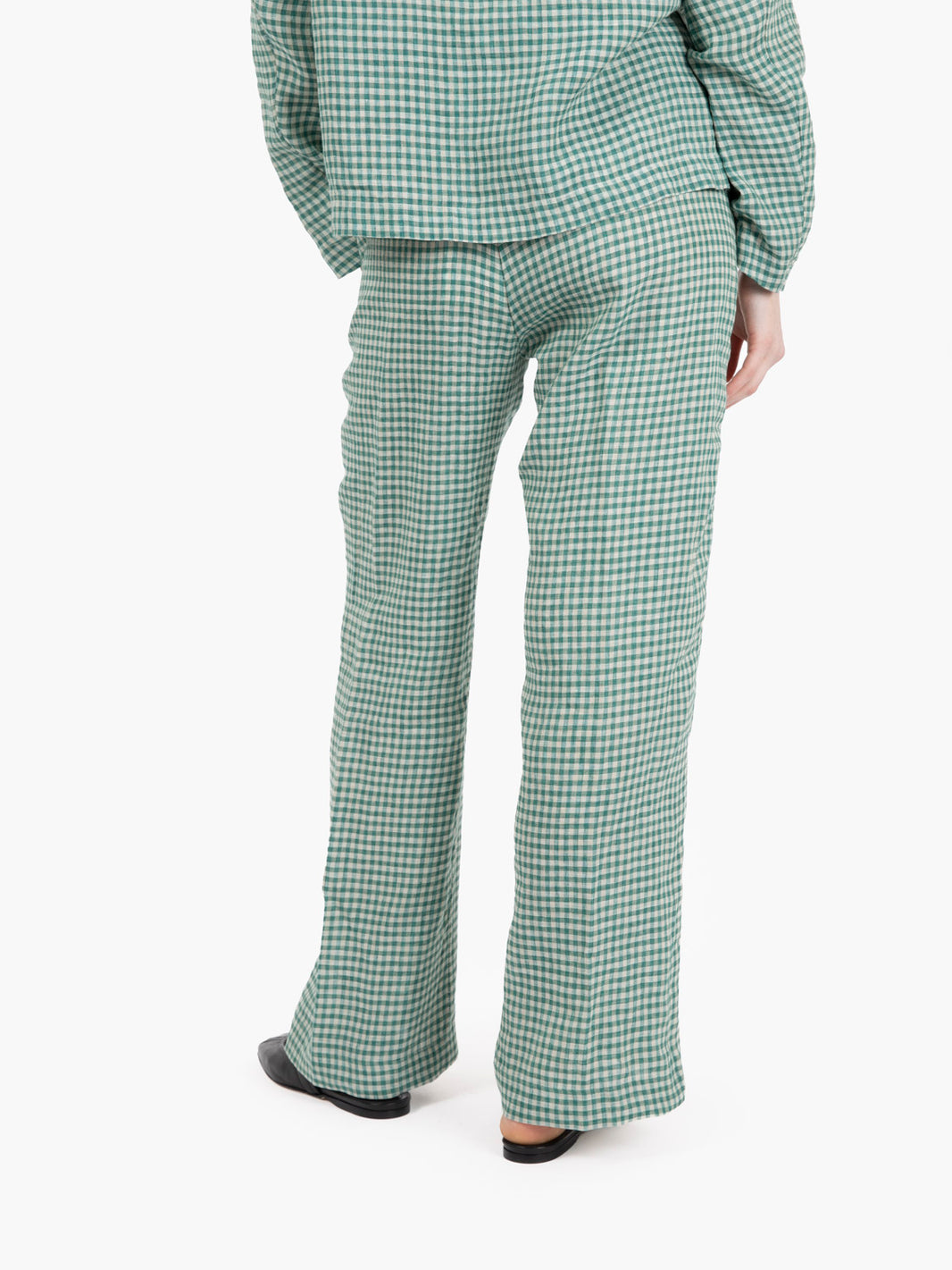 Green/white gingham trousers