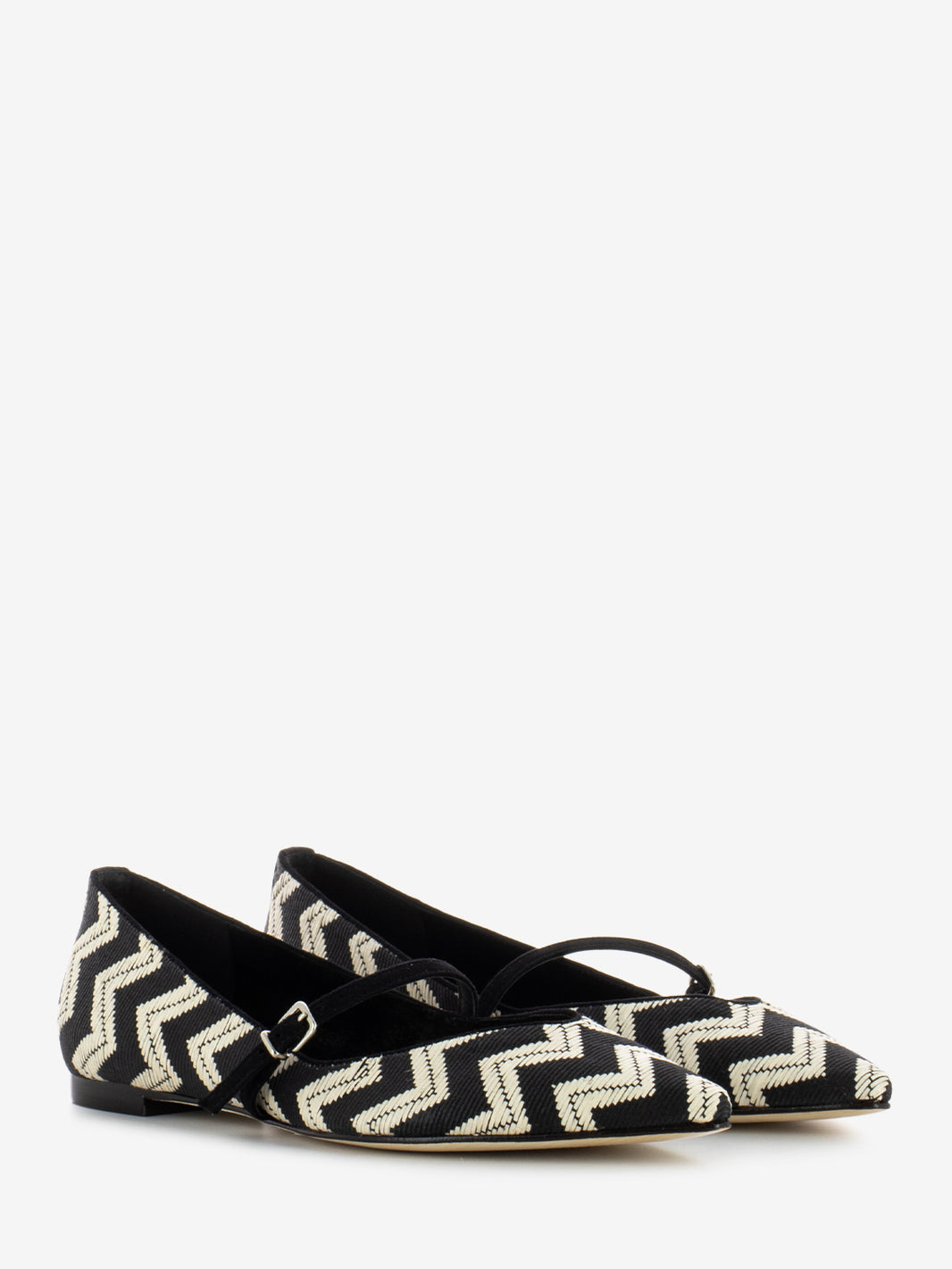 Black/white herringbone pattern ballerinas