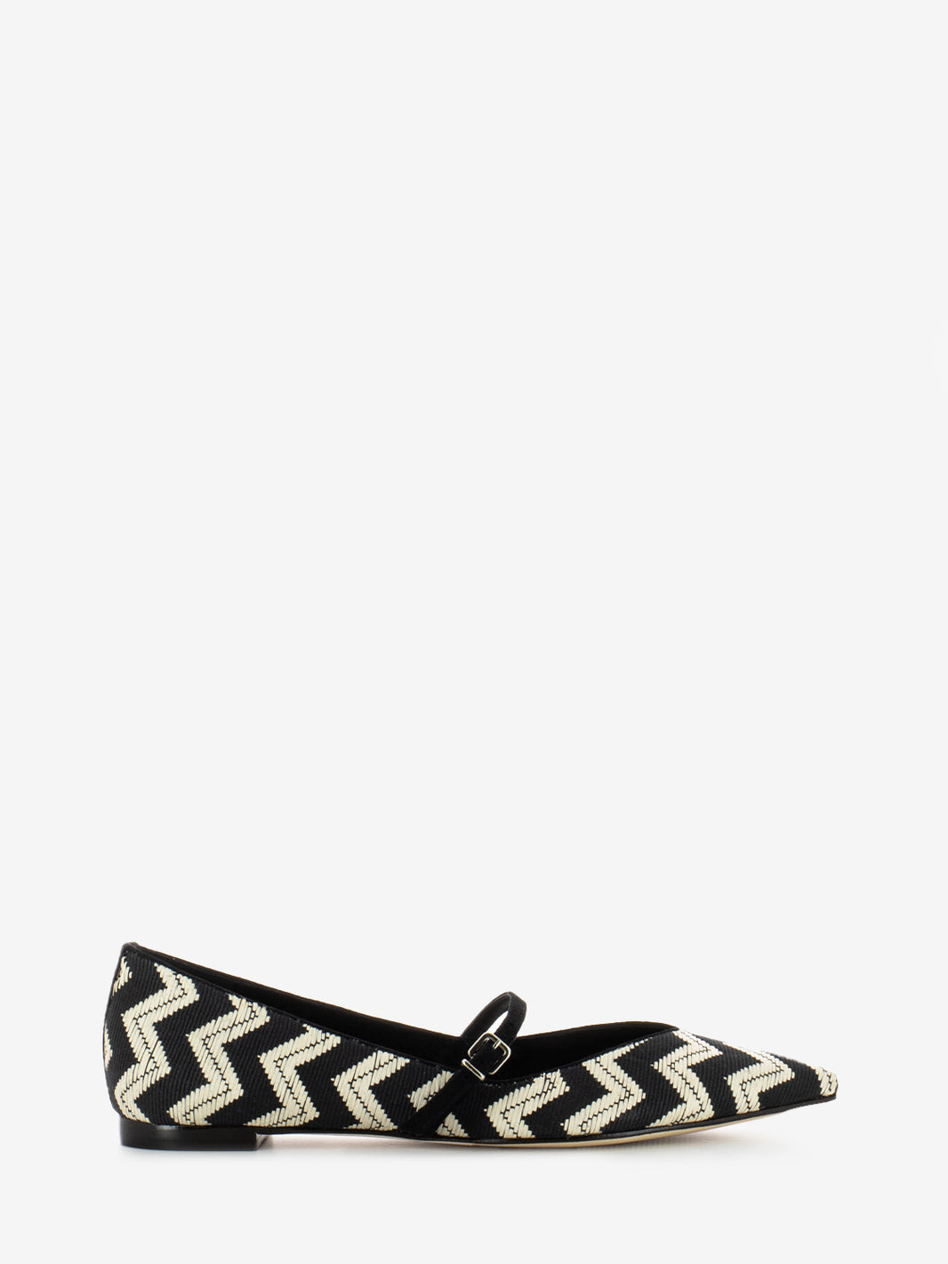 Black/white herringbone pattern ballerinas