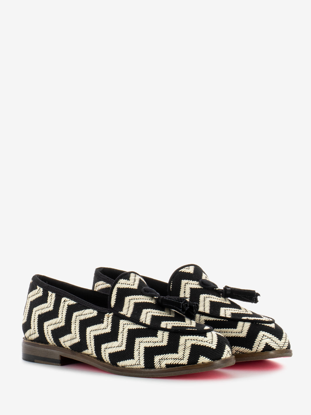 Black/white herringbone pattern moccasins