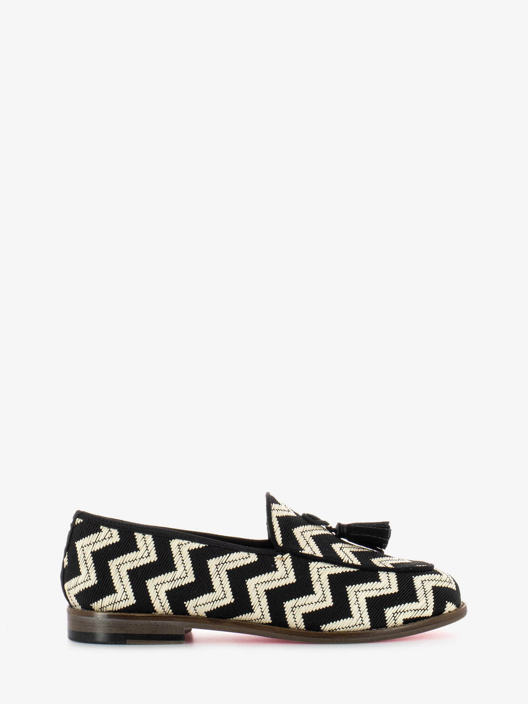Black/white herringbone pattern moccasins
