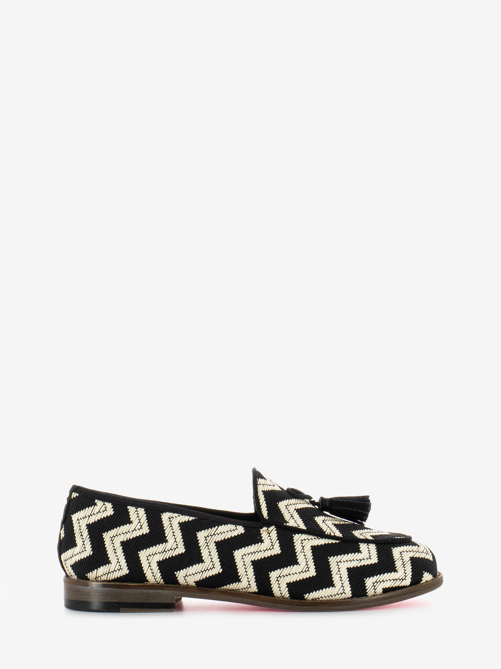 Black/white herringbone pattern moccasins