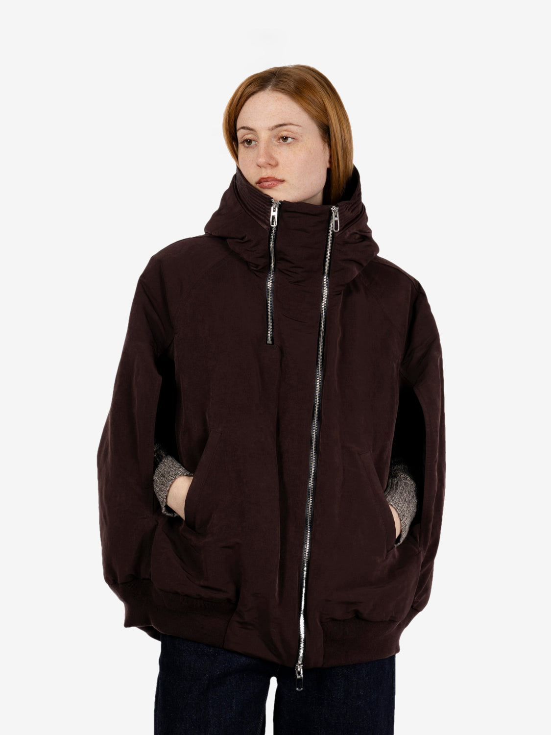 Burgundy hooded padded vest