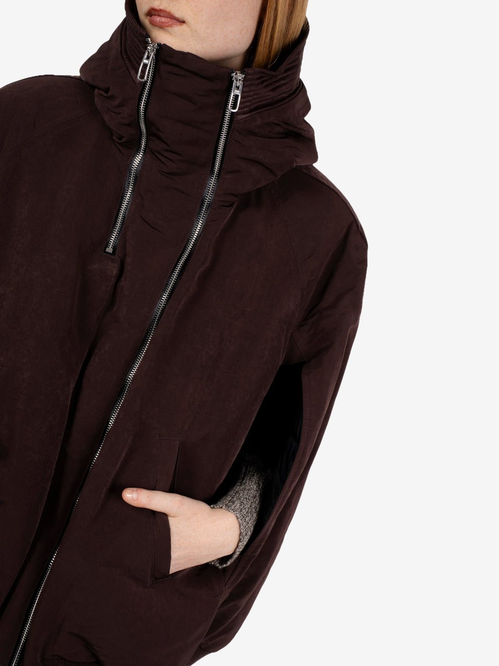Burgundy hooded padded vest