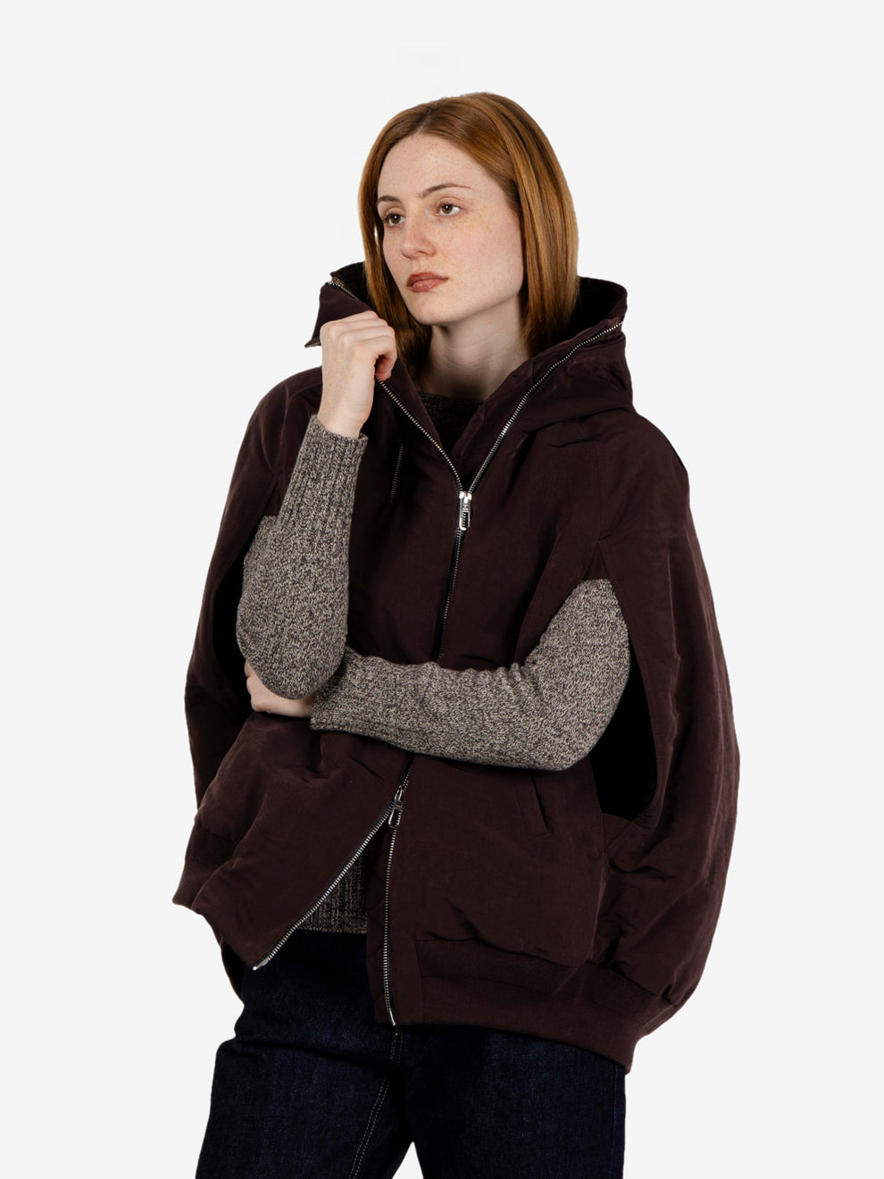 Burgundy hooded padded vest