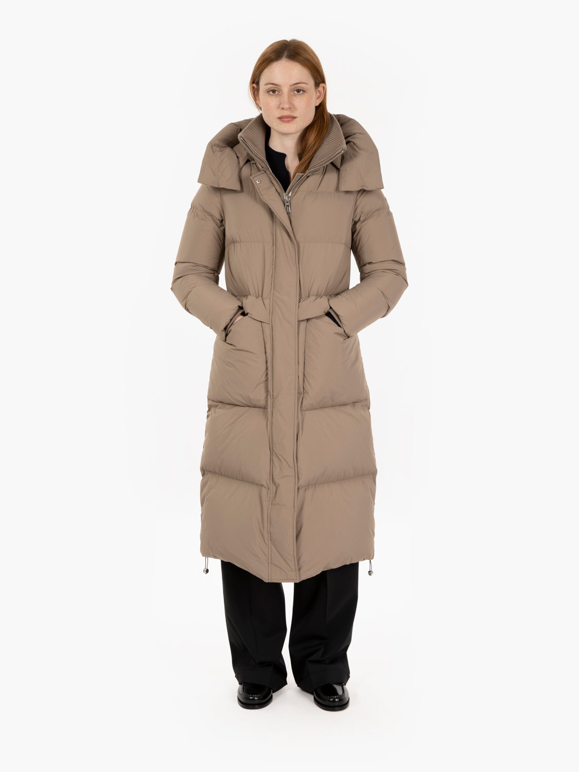 Piumino lungo Fully con cappuccio marrone