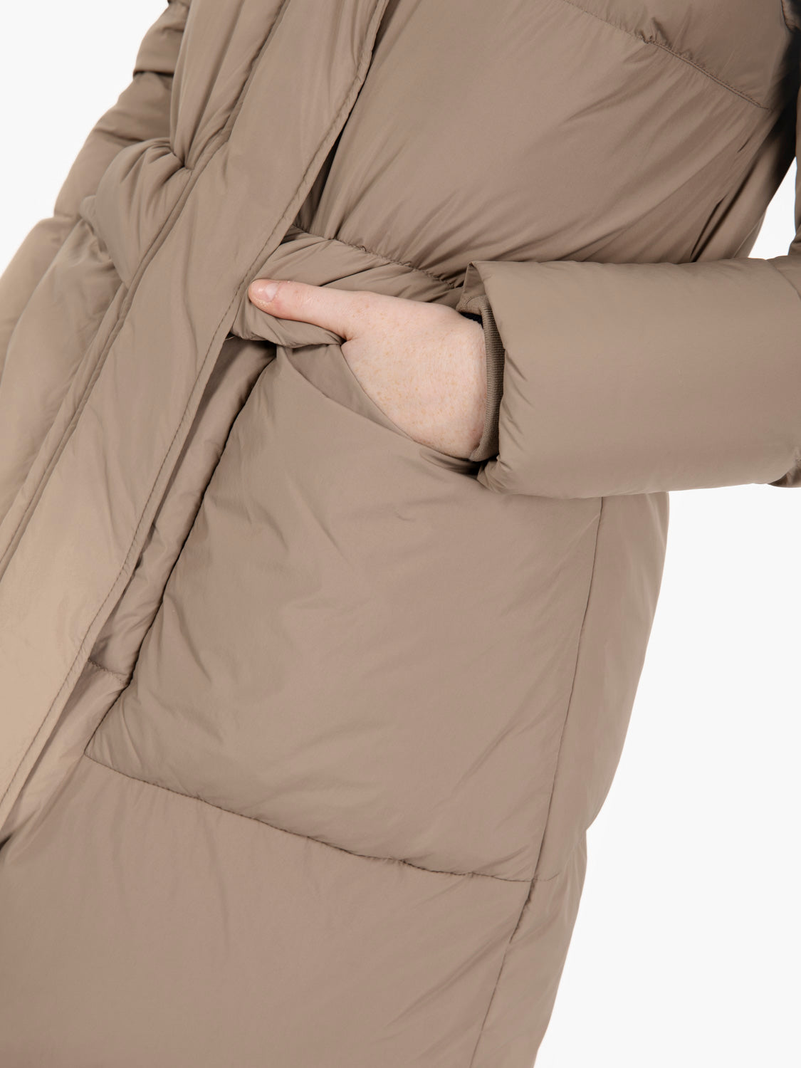 Piumino lungo Fully con cappuccio marrone