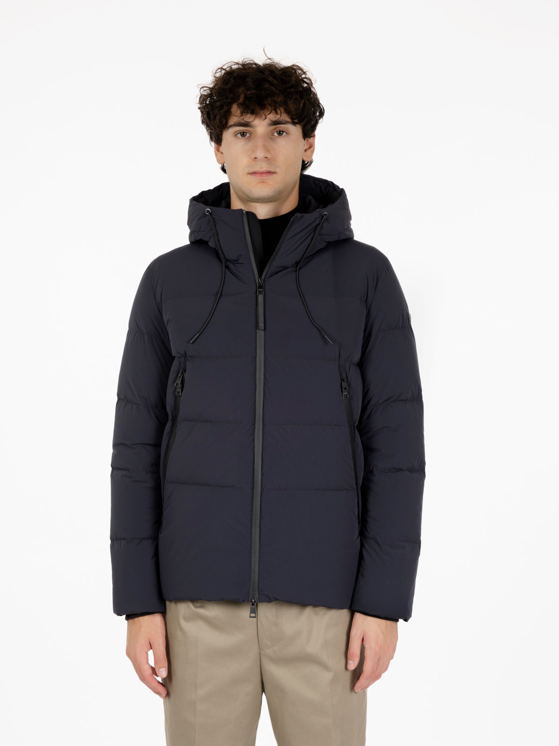 Piumino packable trapuntato con cappuccio blu