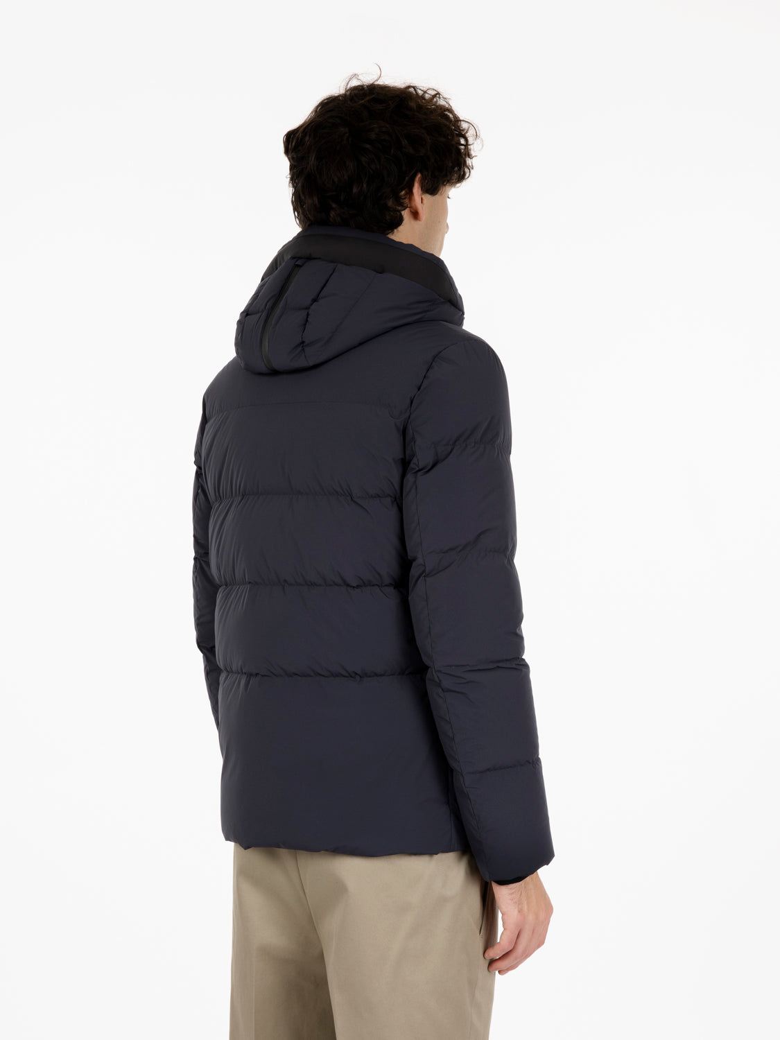 Piumino packable trapuntato con cappuccio blu
