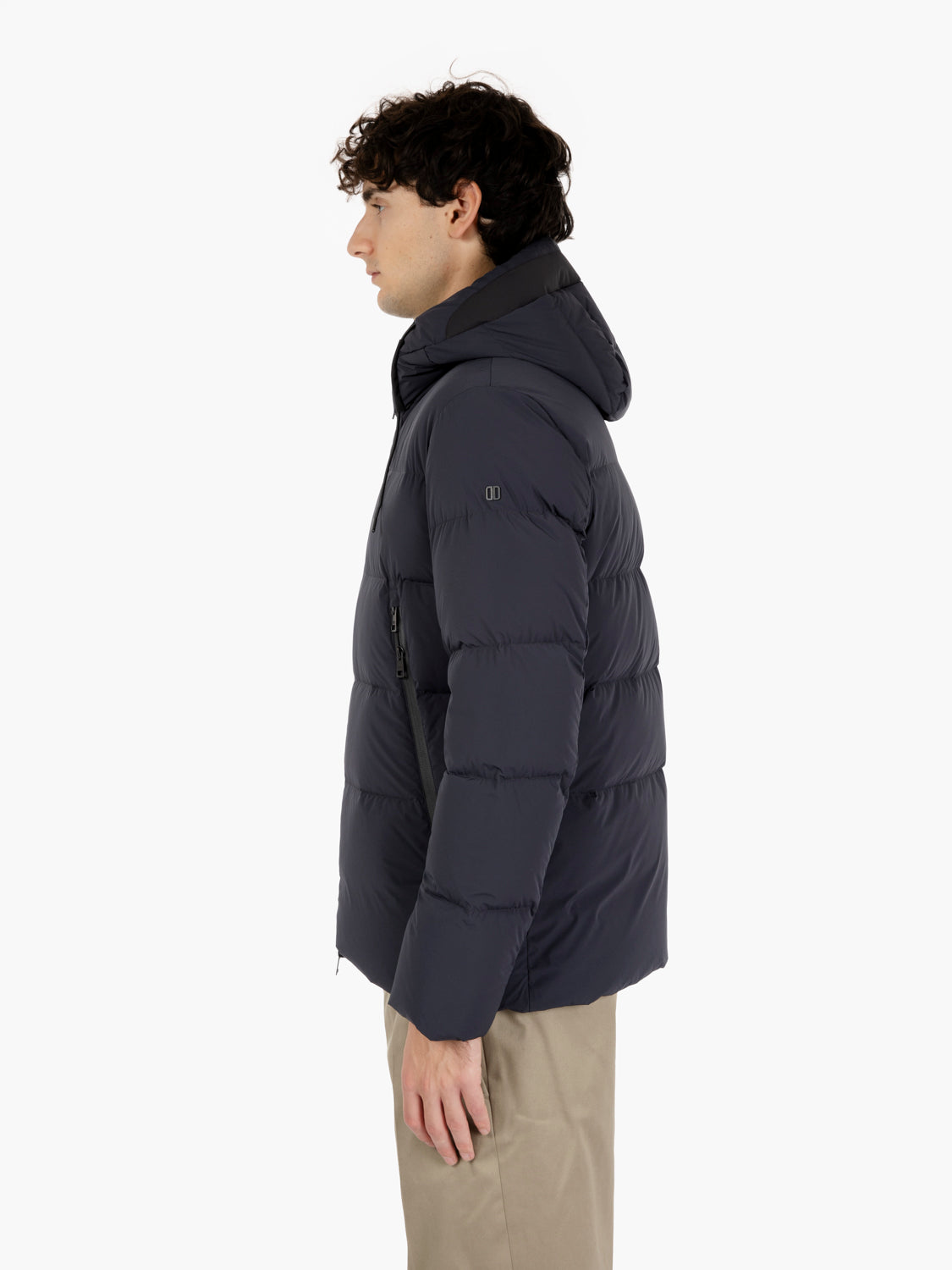Piumino packable trapuntato con cappuccio blu