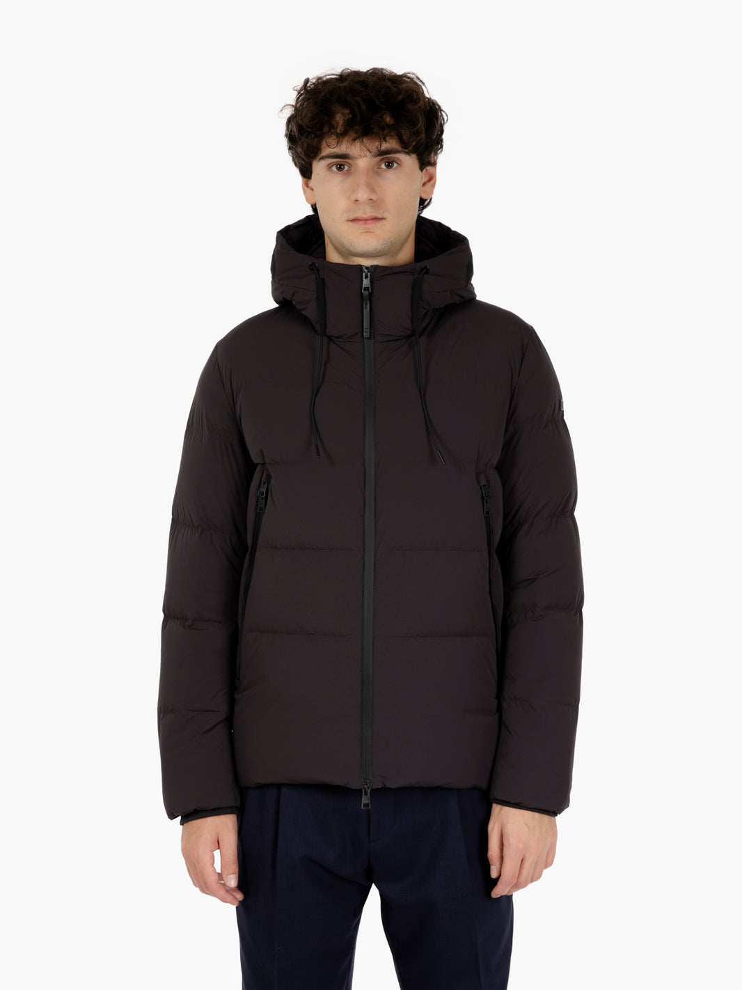 Piumino packable trapuntato con cappuccio marrone