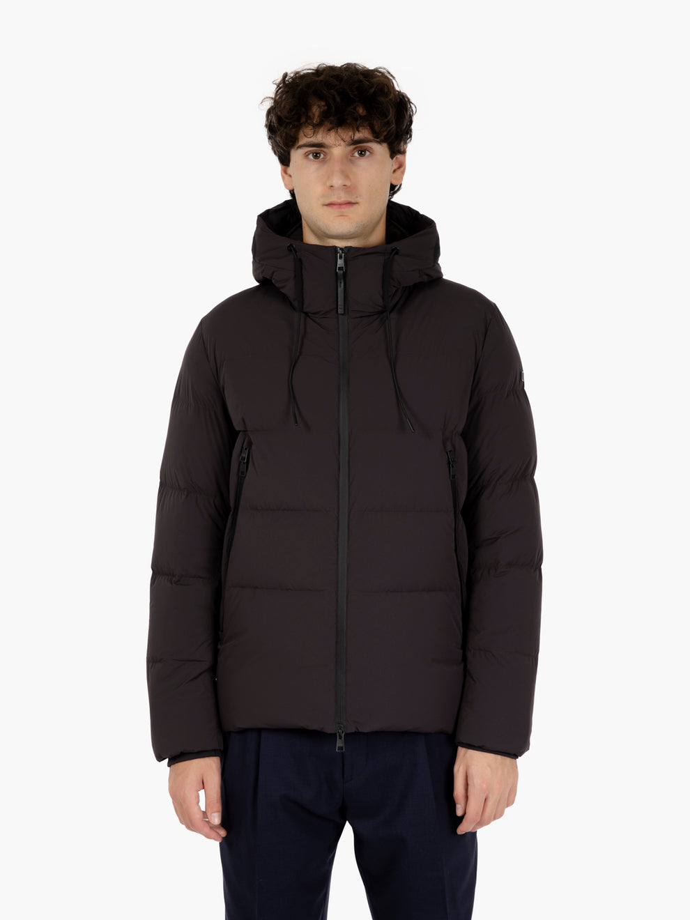 Piumino packable trapuntato con cappuccio marrone