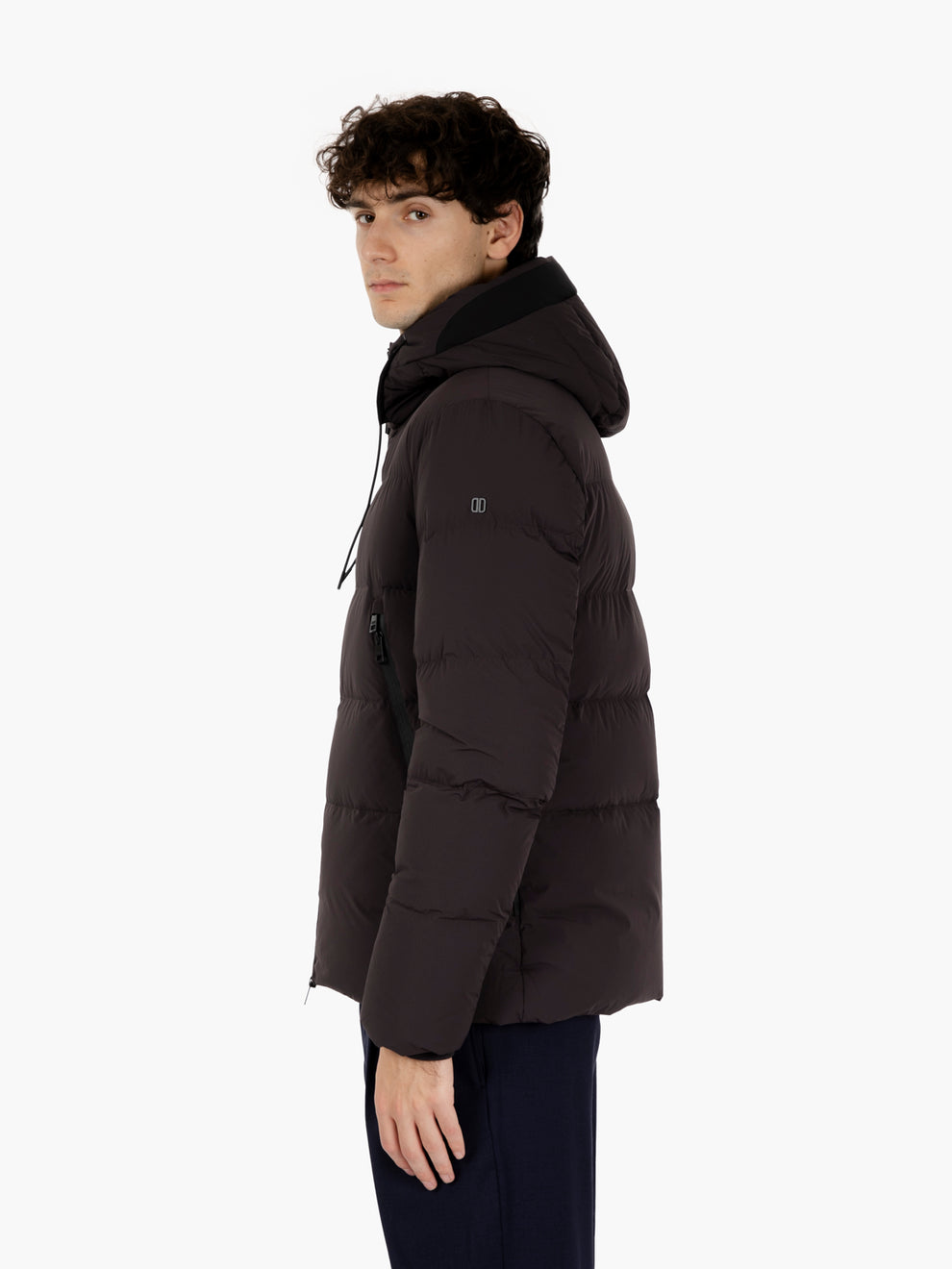 Piumino packable trapuntato con cappuccio marrone