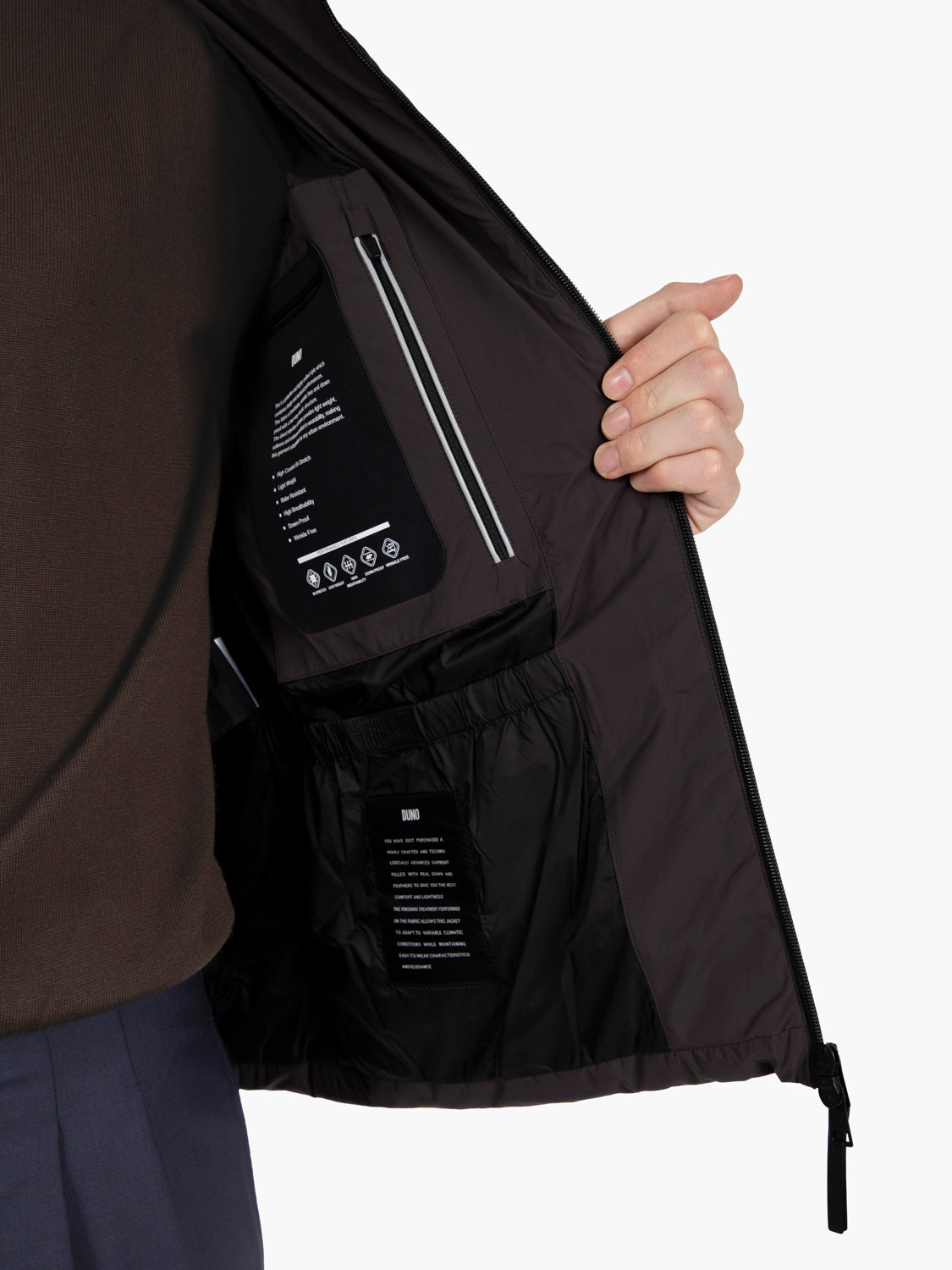 Piumino packable trapuntato con cappuccio marrone