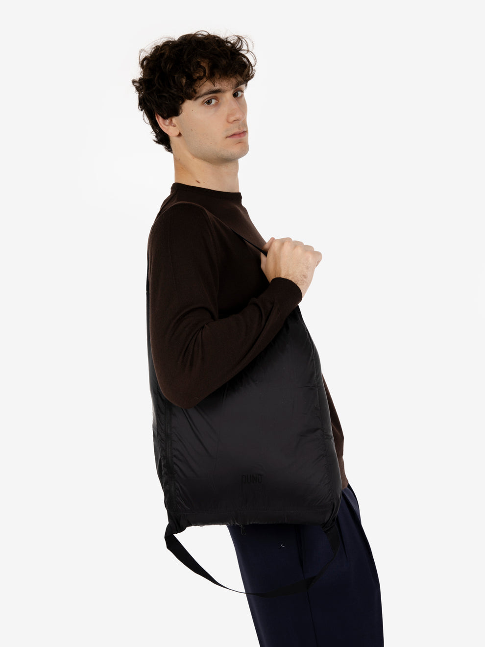 Piumino packable trapuntato con cappuccio marrone