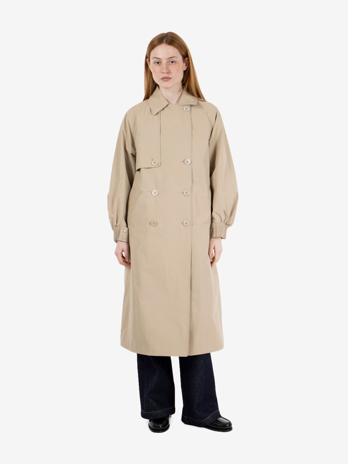 DOUBLE-BREASTED TRENCH COAT WITH RAGLAN SLEEVES IN TOASTED OATS SUBARNA-ANSEDONIA_149