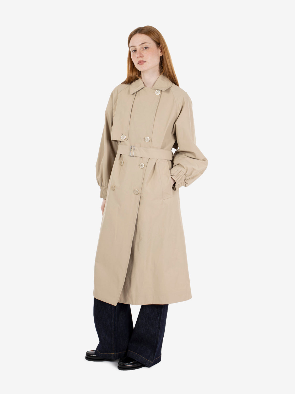 DOUBLE-BREASTED TRENCH COAT WITH RAGLAN SLEEVES IN TOASTED OATS SUBARNA-ANSEDONIA_149