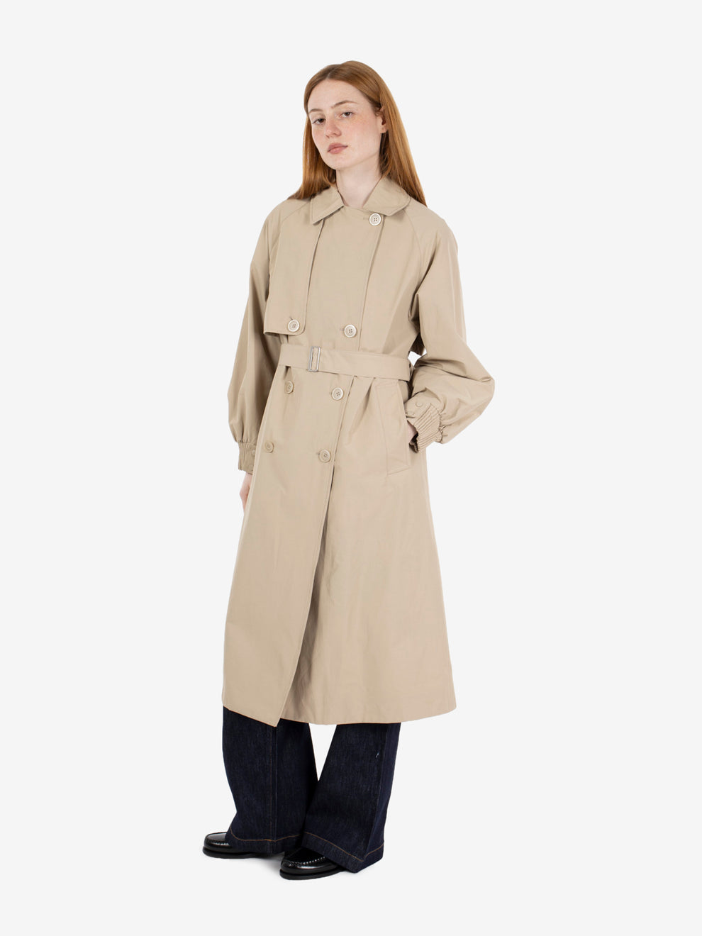 DOUBLE-BREASTED TRENCH COAT WITH RAGLAN SLEEVES IN TOASTED OATS SUBARNA-ANSEDONIA_149