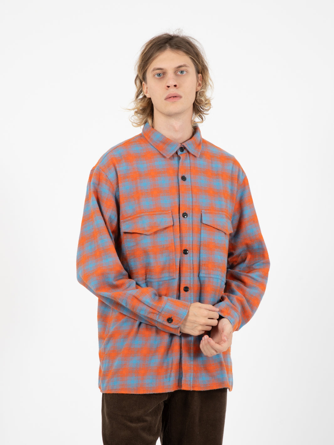 Camicia oversize parisian blue / tangerine tango