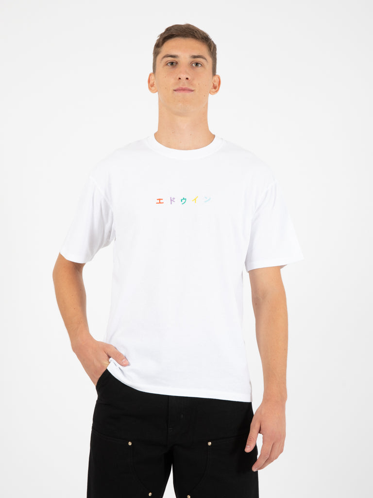 EDWIN - T-shirt katakana embroidery white multicolors letters