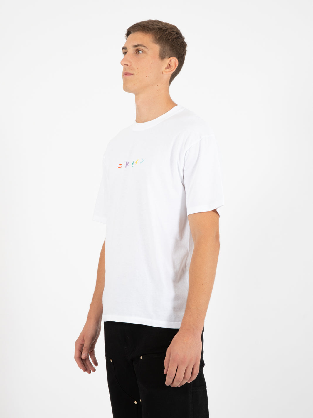 T-shirt katakana embroidery white multicolors letters