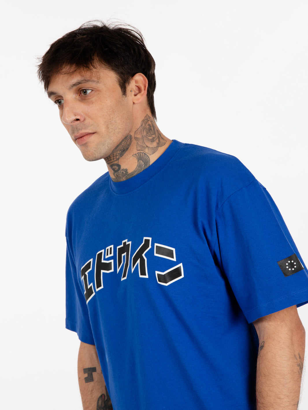 T-shirt Katakana stampa blu