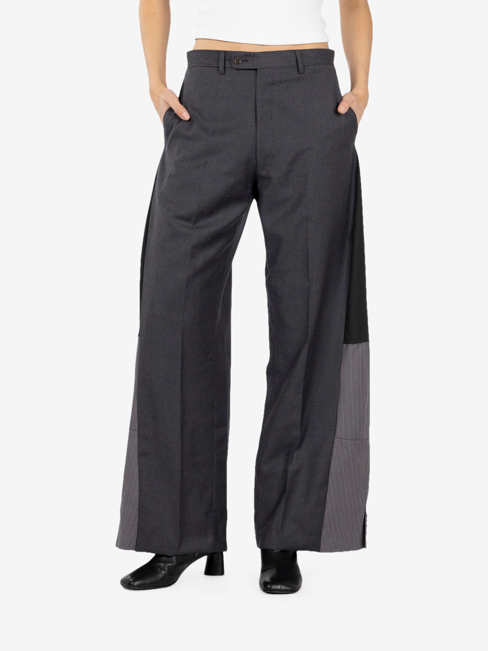Pantaloni patchwork con pinces grigio