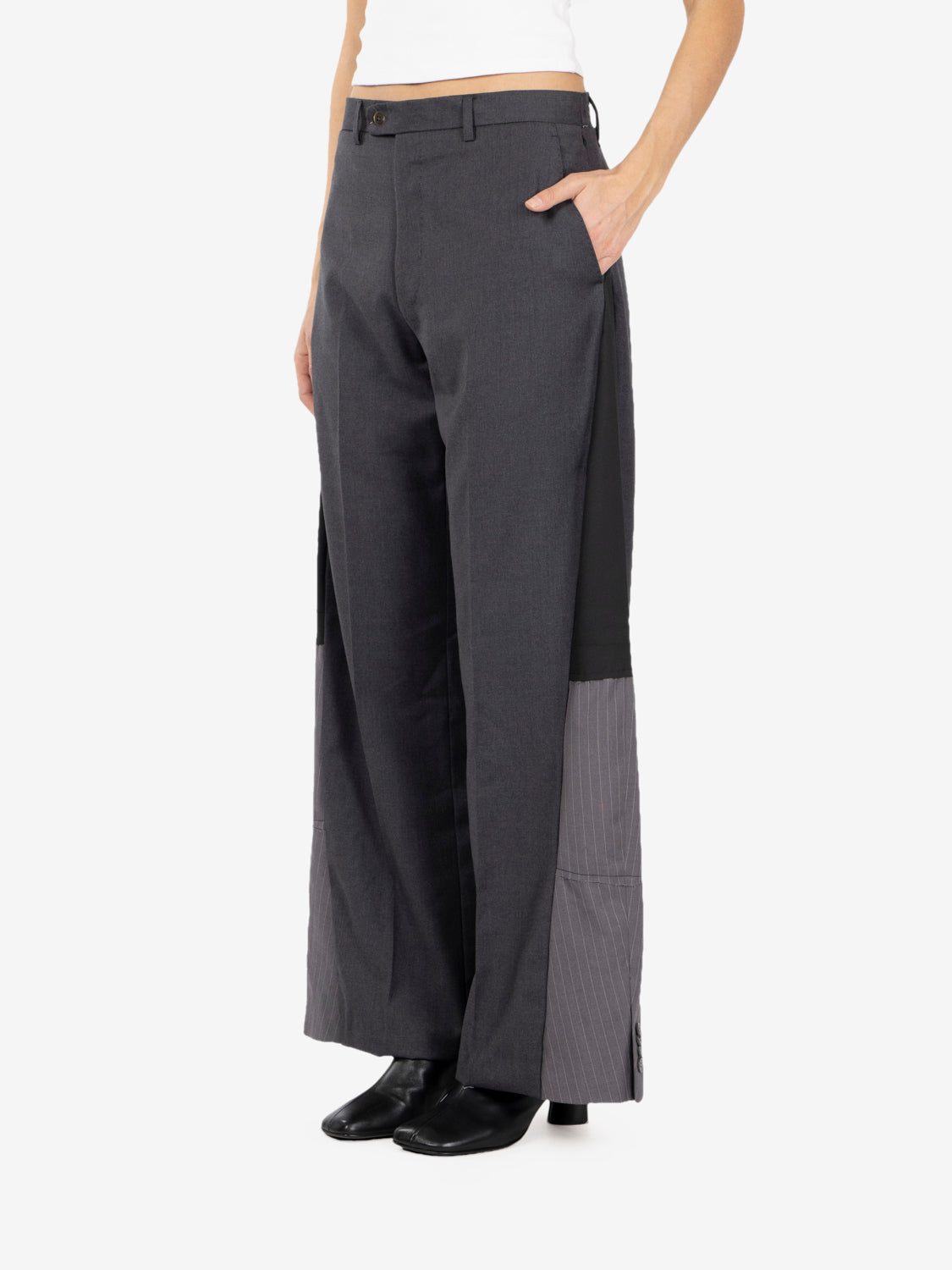 Pantaloni patchwork con pinces grigio
