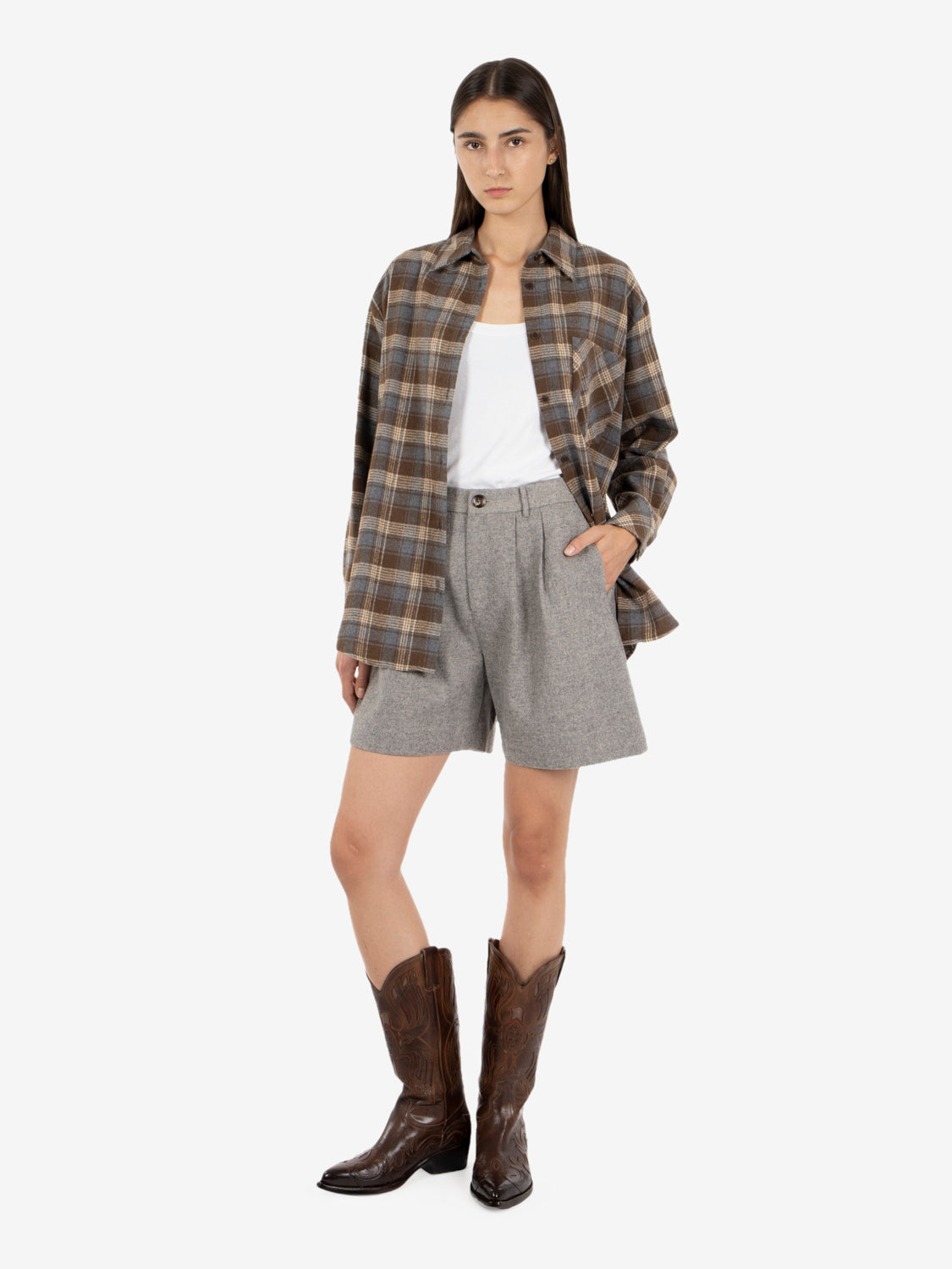 BROWN PLAID SHIRT EFW260083_038