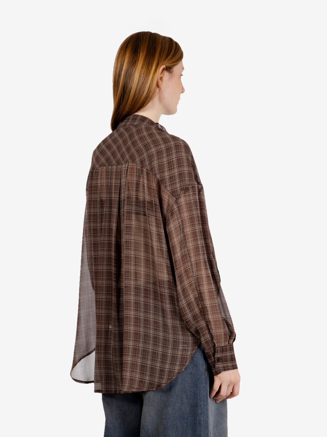 Camicia check con rouches marrone