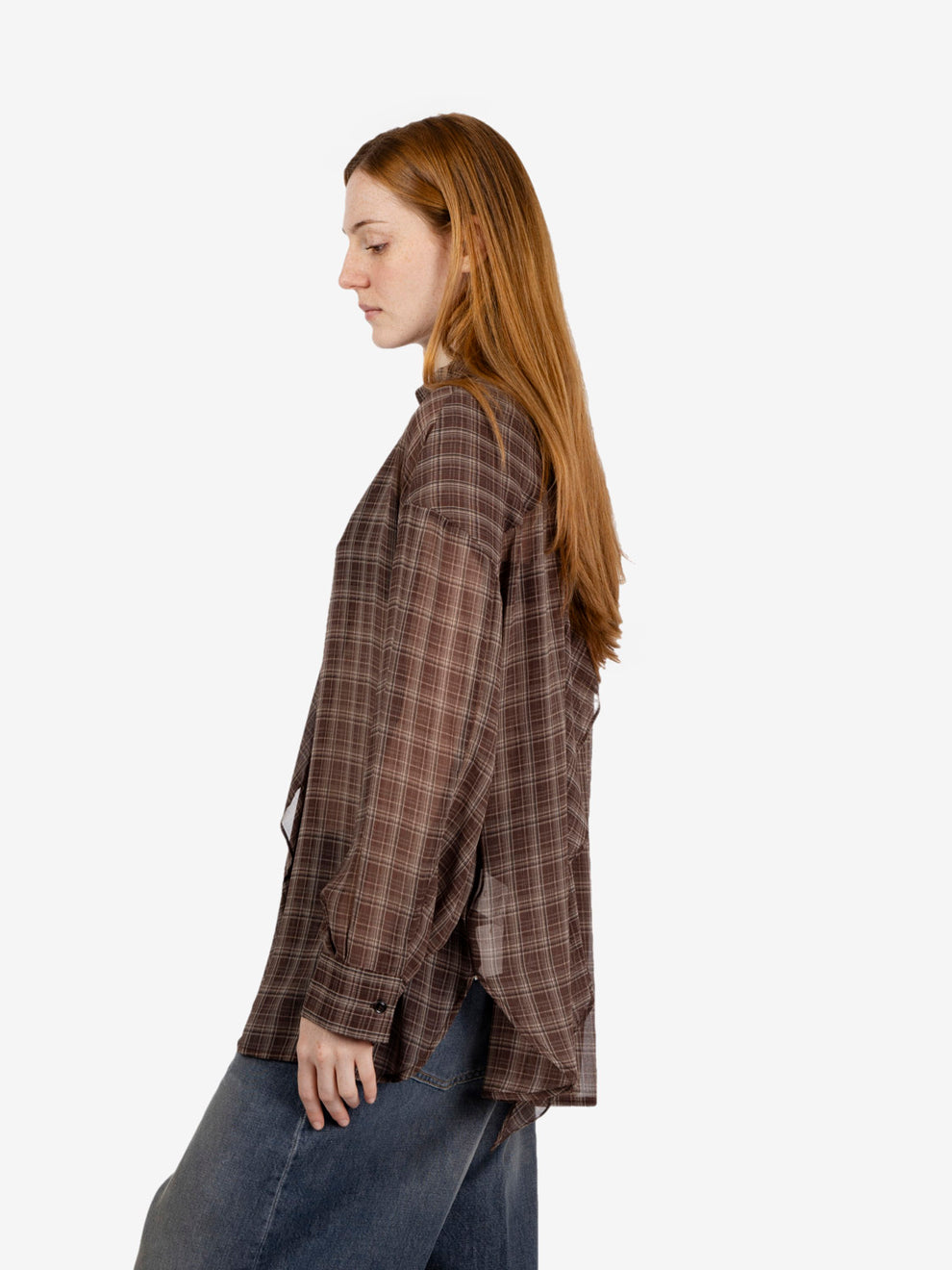 Camicia check con rouches marrone