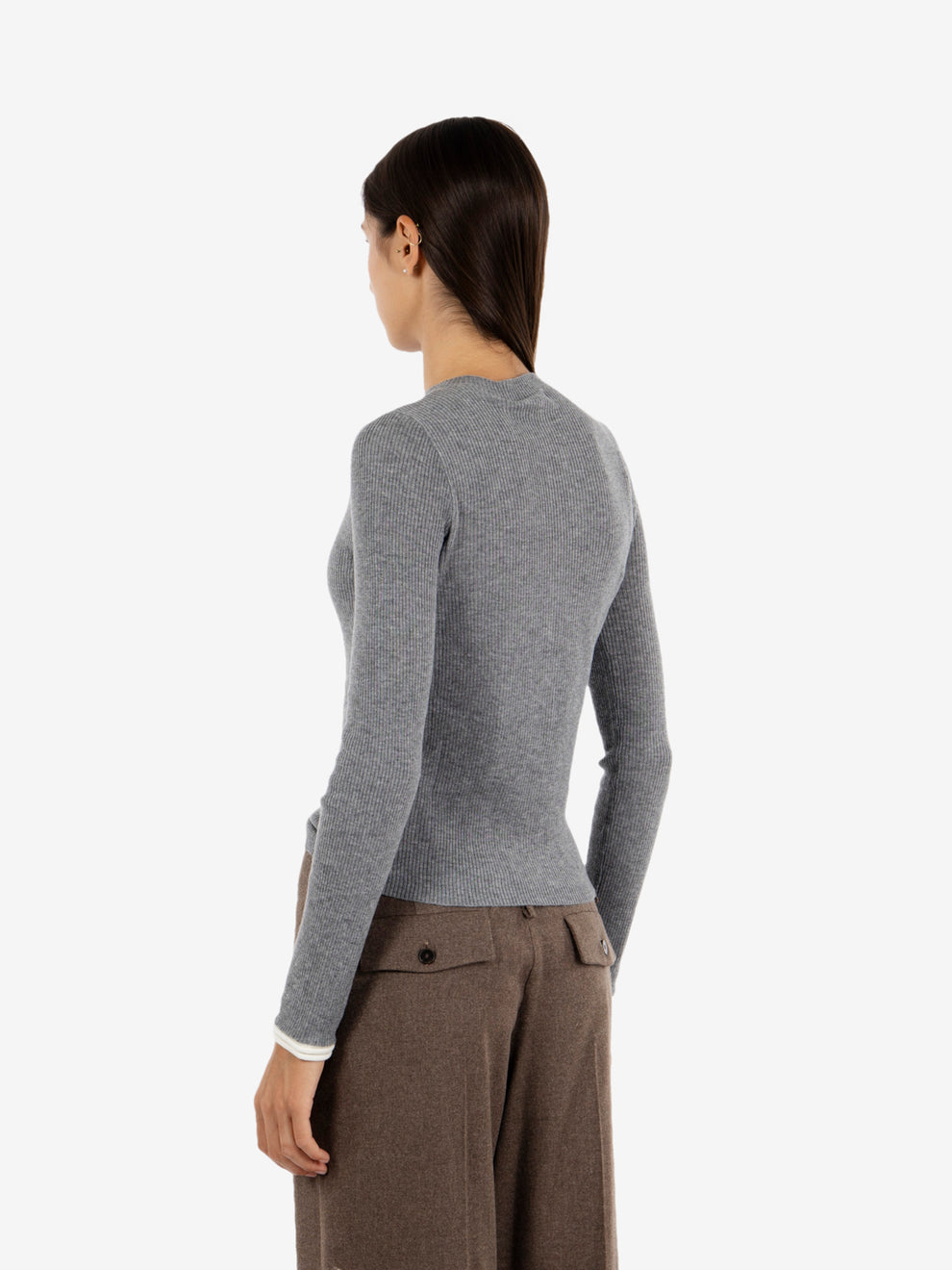 Cardigan serafino a coste grigio