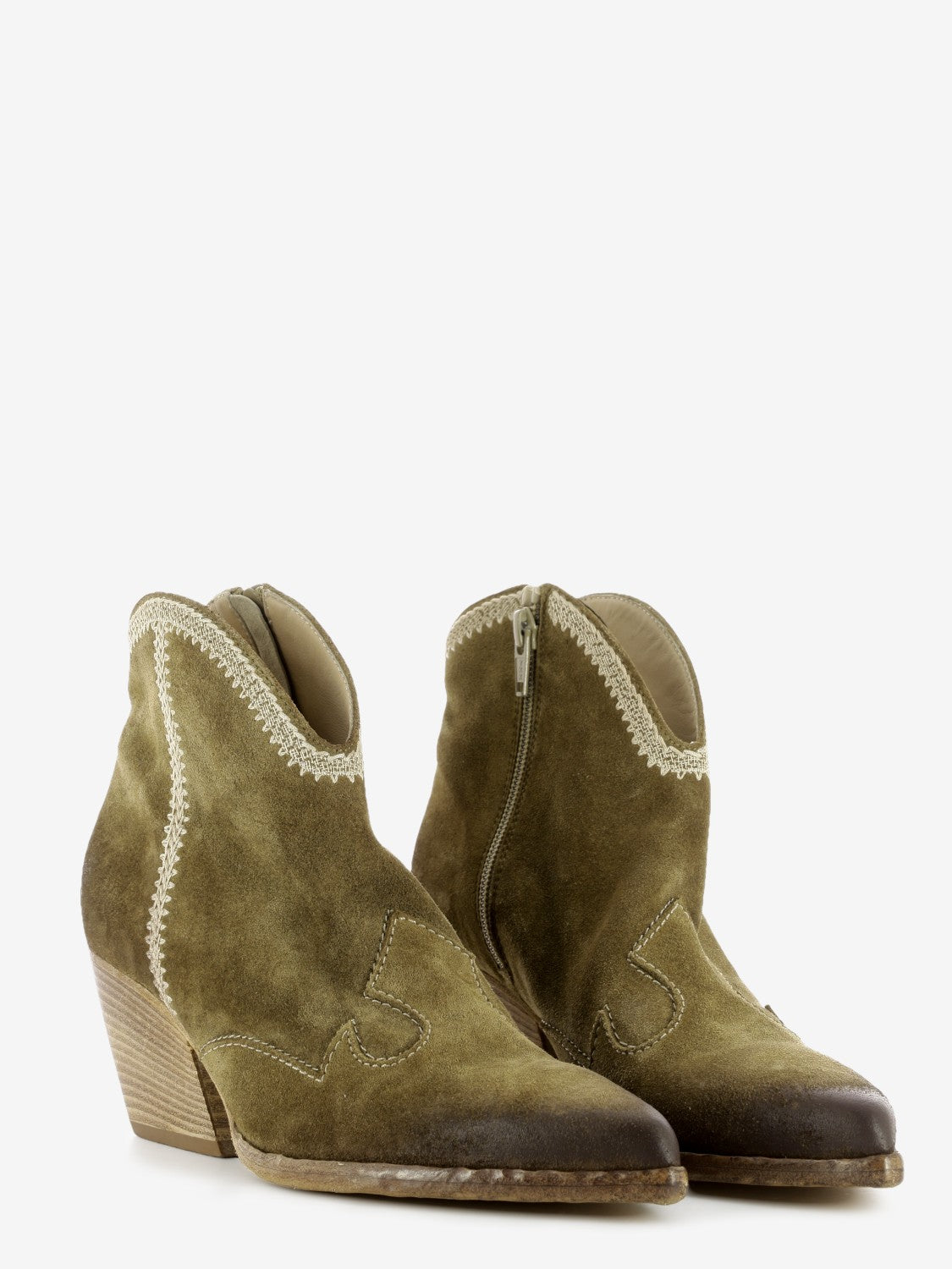 Brown suede Western ankle boot