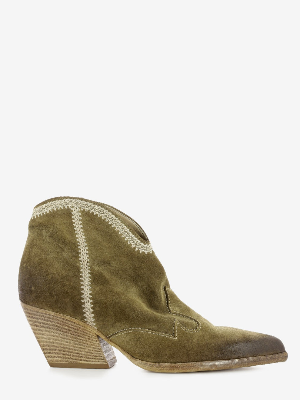 Brown suede Western ankle boot