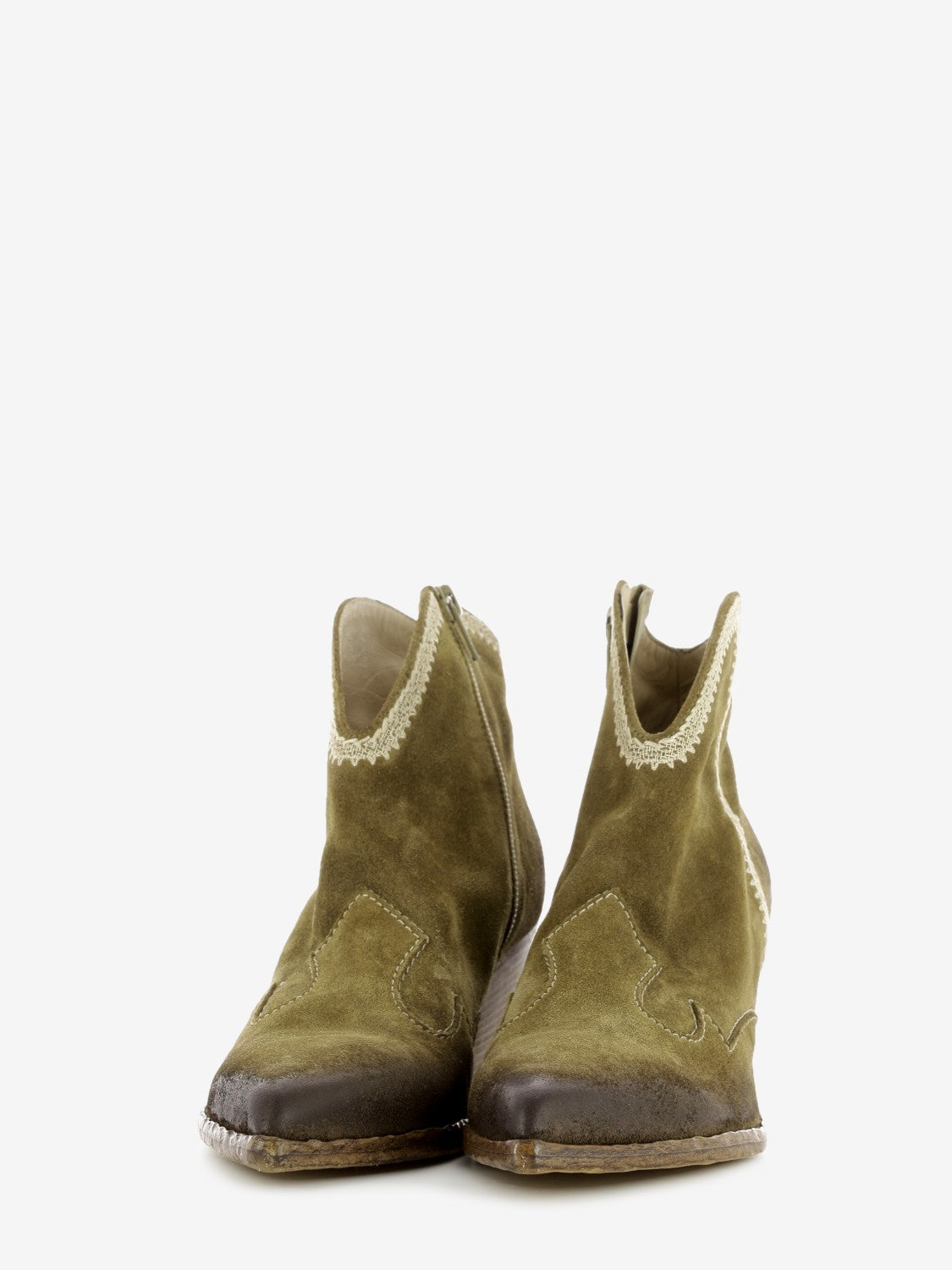 Brown suede Western ankle boot