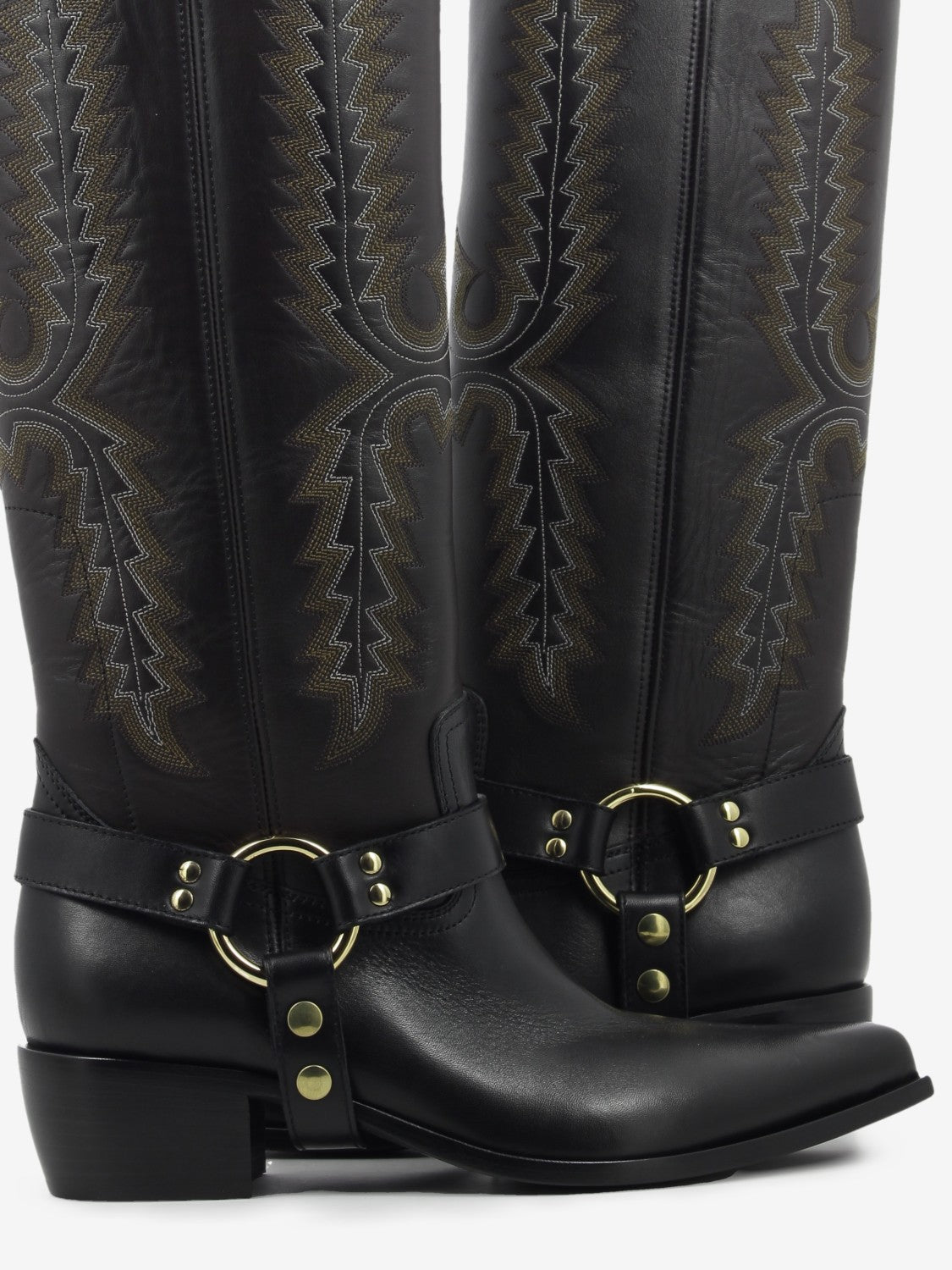 Texano in pelle con ricami moro