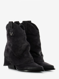 Grey Velour Texan Ankle Boots