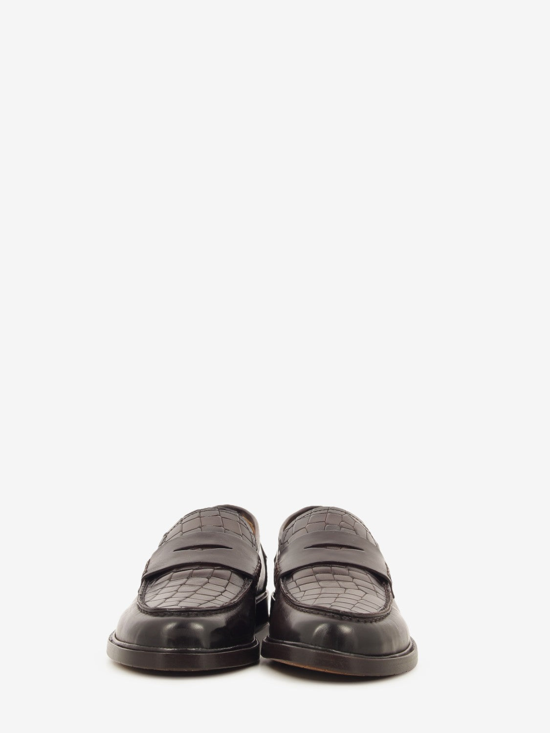 Dark brown crocodile-effect leather loafer