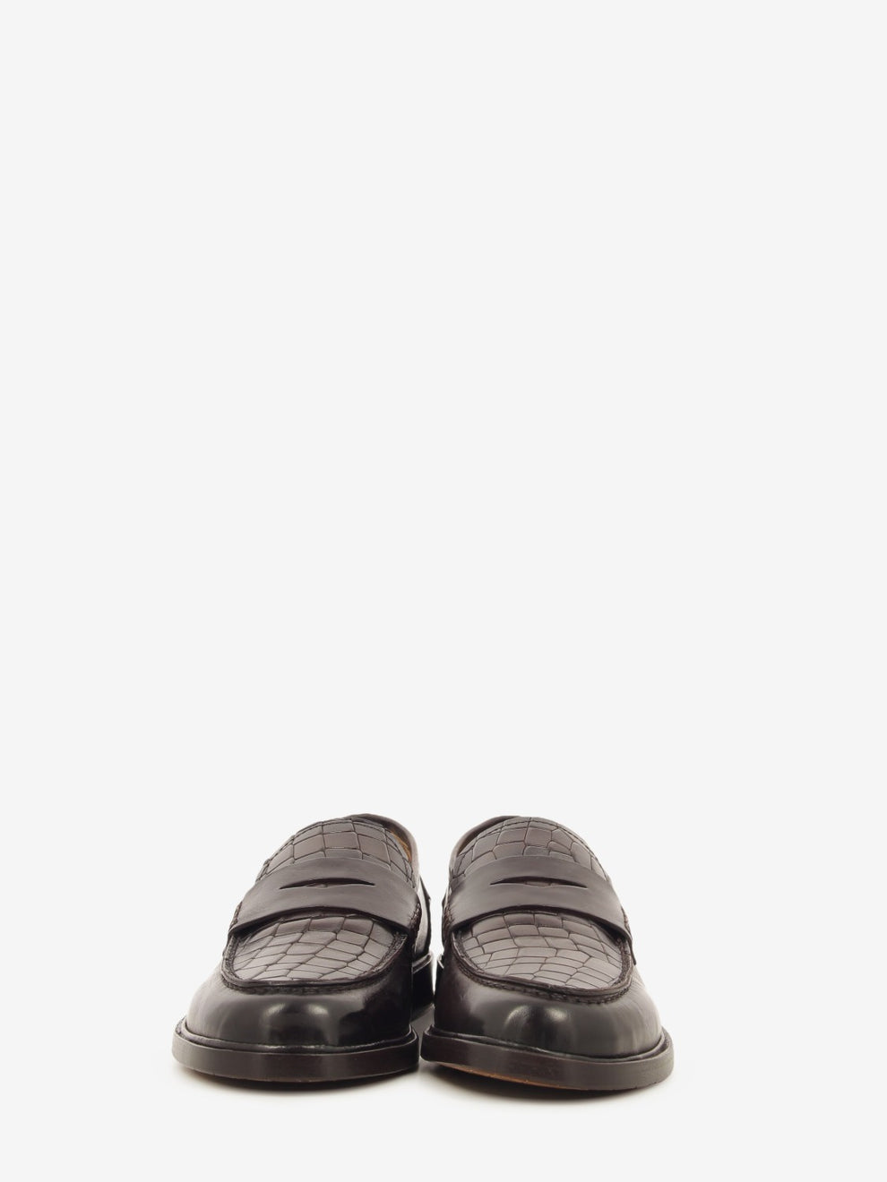 Dark brown crocodile-effect leather loafer