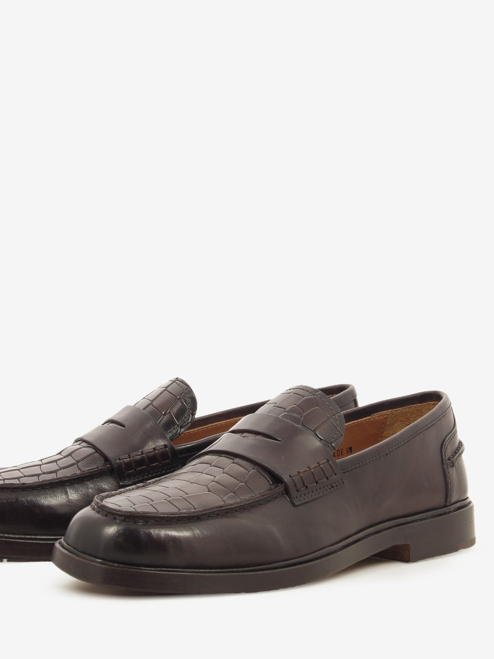 Dark brown crocodile-effect leather loafer