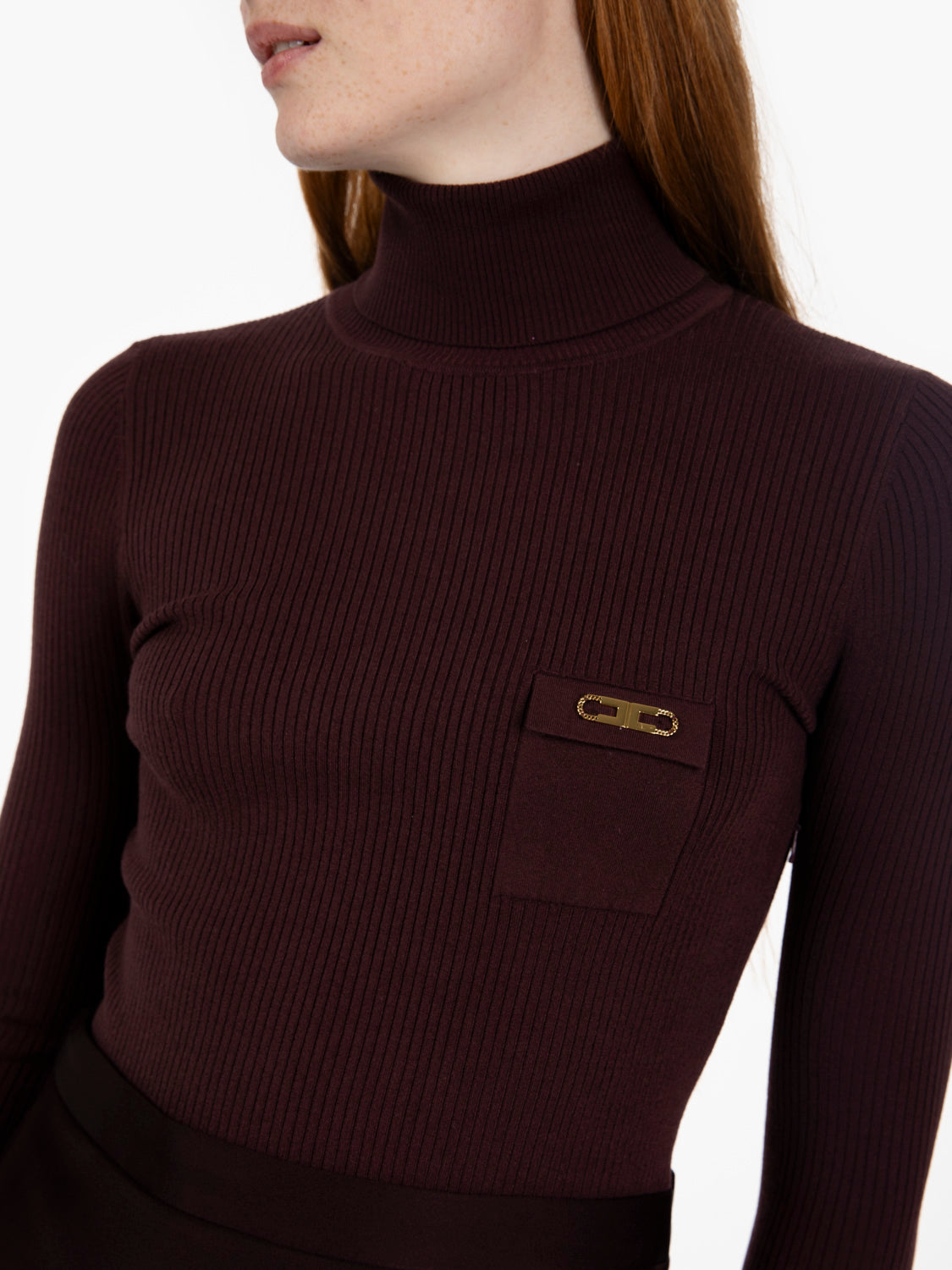 Abito in maglia a costine e raso merlot