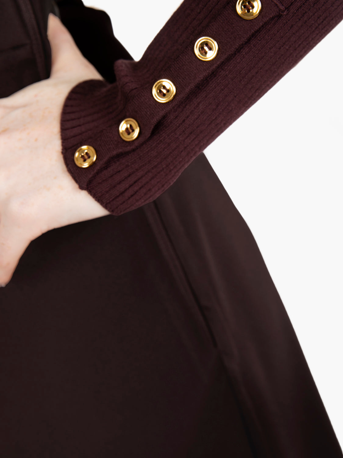 Abito in maglia a costine e raso merlot